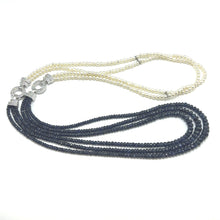 Natural Detachable Necklace Blue Sapphire Gem with Pearls 5 Strands Multiwear Unique Jewelry - Necklace