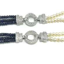 Natural Detachable Necklace Blue Sapphire Gem with Pearls 5 Strands Multiwear Unique Jewelry - Necklace