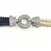 Natural Detachable Necklace Blue Sapphire Gem with Pearls 5 Strands Multiwear Unique Jewelry - Necklace