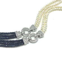 Natural Detachable Necklace Blue Sapphire Gem with Pearls 5 Strands Multiwear Unique Jewelry - Necklace