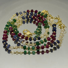 Natural Emerald Ruby Sapphire | 925 Sterling Silver | Faceted Rondelle Beaded Necklace | 4mm | VVS1 Clarity | 18 Inch