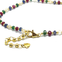 Natural Emerald Ruby Sapphire | 925 Sterling Silver | Faceted Rondelle Beaded Necklace | 4mm | VVS1 Clarity | 18 Inch