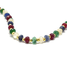 Natural Emerald Ruby Sapphire | 925 Sterling Silver | Faceted Rondelle Beaded Necklace | 4mm | VVS1 Clarity | 18 Inch