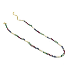 Natural Emerald Ruby Sapphire | 925 Sterling Silver | Faceted Rondelle Beaded Necklace | 4mm | VVS1 Clarity | 18 Inch