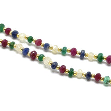 Natural Emerald Ruby Sapphire | 925 Sterling Silver | Faceted Rondelle Beaded Necklace | 4mm | VVS1 Clarity | 18 Inch