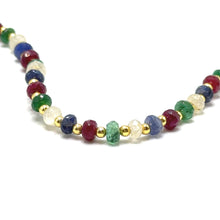 Natural Emerald Ruby Sapphire | 925 Sterling Silver | Faceted Rondelle Beaded Necklace | 4mm | VVS1 Clarity | 18 Inch