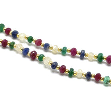 Natural Emerald Ruby Sapphire | 925 Sterling Silver | Faceted Rondelle Beaded Necklace | 4mm | VVS1 Clarity | 18 Inch