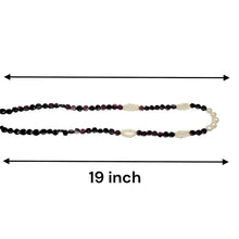 Natural Garnet 6mm Button & Pearl Plain Gemstone Necklace