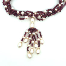 Natural Garnet Ball & Fresh Water Pearl Gemstone Necklace Jewelry