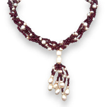 Natural Garnet Ball & Fresh Water Pearl Gemstone Necklace Jewelry
