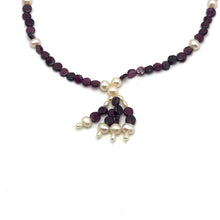Natural Garnet Button 6mm & Pearl Button 7x6mm Gemstone Necklace