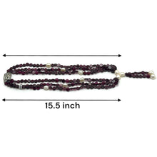 Natural Garnet Button 6mm & Plain Pearl Twisted Gemstone Necklace