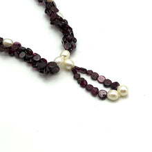 Natural Garnet Button & Plain Pearl Twisted Gemstone Necklace