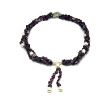 Natural Garnet Button & Plain Pearl Twisted Gemstone Necklace