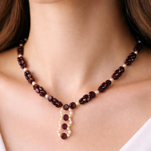 Natural Garnet Button with Rice Pearl Birthstone Necklace - Necklace