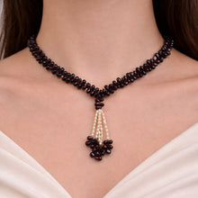 Natural Garnet Drop & Pearl Rice Birthstone Necklace Jewelry - Necklace
