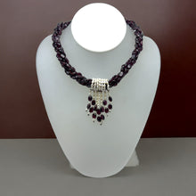 Natural Garnet Mani & Pearl Rice Twisted Gemstone Necklace