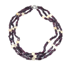 Natural Garnet Plain Tube & Chalcedony Round Handmade Gemstone Beaded 17.2’’ Necklace Jewelry - Necklace