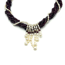 Natural Garnet Rondelle Facet Beads 4mm & Pearl Twisted Layered Gemstone Necklace