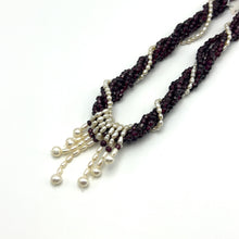 Natural Garnet Rondelle Facet Beads 4mm & Pearl Twisted Layered Gemstone Necklace