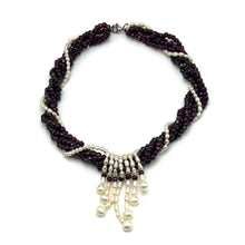 Natural Garnet Rondelle Facet Beads 4mm & Pearl Twisted Layered Gemstone Necklace
