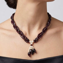 Natural Garnet Tube Mani Shape with Plain Pearl Gemstone Necklace - Necklace
