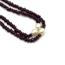 Natural Garnet Tyre & Button Pearl Duo Strand Gemstone Necklace