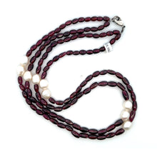 Natural Garnet with Pearl Oval Smooth Gemstone Necklace