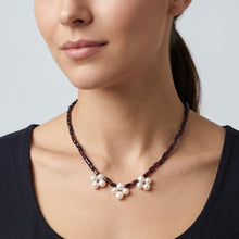 Natural Garnet with Pearl Plain Round Gemstone Necklace - Necklace