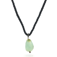 Natural Green Chalcedony Gemstone Pendant 29mm Tumble Shape with Black Twisted Cord Necklace Improve Memory Boost