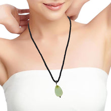 Natural Green Chalcedony Gemstone Pendant 29mm Tumble Shape with Black Twisted Cord Necklace Improve Memory Boost