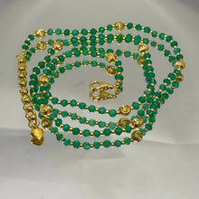 Natural Green Onyx | 925 Sterling Silver | Faceted Rondelle Beaded Necklace with Gold Charms | 4mm | VVS1 Clarity | 18