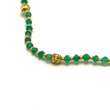 Natural Green Onyx | 925 Sterling Silver | Faceted Rondelle Beaded Necklace with Gold Charms | 4mm | VVS1 Clarity | 18