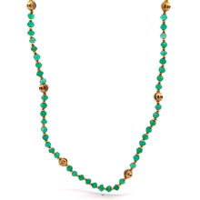 Natural Green Onyx | 925 Sterling Silver | Faceted Rondelle Beaded Necklace with Gold Charms | 4mm | VVS1 Clarity | 18