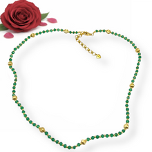 Natural Green Onyx | 925 Sterling Silver | Faceted Rondelle Beaded Necklace with Gold Charms | 4mm | VVS1 Clarity | 18