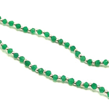 Natural Green Onyx | 925 Sterling Silver | Faceted Rondelle Beaded Necklace | 4mm | VVS1 Clarity | 18 Inch Strand
