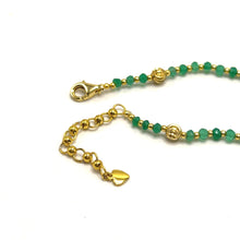Natural Green Onyx | 925 Sterling Silver | Faceted Rondelle Beaded Necklace with Gold Charms | 4mm | VVS1 Clarity | 18