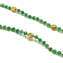 Natural Green Onyx | 925 Sterling Silver | Faceted Rondelle Beaded Necklace with Gold Charms | 4mm | VVS1 Clarity | 18