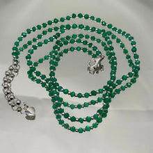 Natural Green Onyx | 925 Sterling Silver | Faceted Rondelle Beaded Necklace | 4mm | VVS1 Clarity | 18 Inch Strand