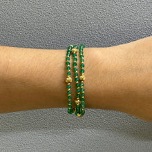 Natural Green Onyx | 925 Sterling Silver | Faceted Rondelle Beaded Necklace with Gold Charms | 4mm | VVS1 Clarity | 18
