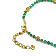 Natural Green Onyx | 925 Sterling Silver | Faceted Rondelle Beaded Necklace with Gold Charms | 4mm | VVS1 Clarity | 18