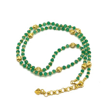 Natural Green Onyx | 925 Sterling Silver | Faceted Rondelle Beaded Necklace with Gold Charms | 4mm | VVS1 Clarity | 18