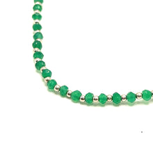 Natural Green Onyx | 925 Sterling Silver | Faceted Rondelle Beaded Necklace | 4mm | VVS1 Clarity | 18 Inch Strand