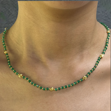 Natural Green Onyx | 925 Sterling Silver | Faceted Rondelle Beaded Necklace with Gold Charms | 4mm | VVS1 Clarity | 18