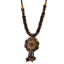 Natural Handmade Artisan Shaded Coconut Wood Statement Necklace Unique Tassels Jewelry - Necklace