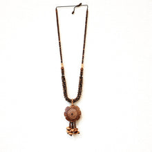 Natural Handmade Dark Coconut Shell Floral Carved Necklace Unique Tassels Jewelry - Necklace