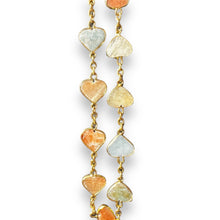 Natural Handmade Gemstone Station Necklace Semiprecious Flat Heart Cut Chain Jewelry