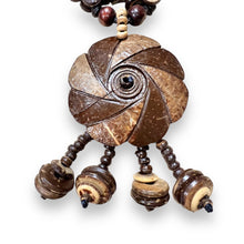 Natural Handmade Necklace Coconut Shell Hand Spiral Carved Tassel Unique Jewelry