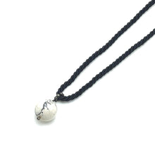 Natural Howlite Gemstone 16mm Ball With Black Twisted Cord Pendant Necklace Best Known For Peaceful Sleep And Calming