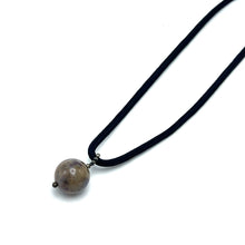 Natural Jasper Gemstone 20mm Ball Black Twisted Cord Pendant Necklace for grounding stability - Necklace
